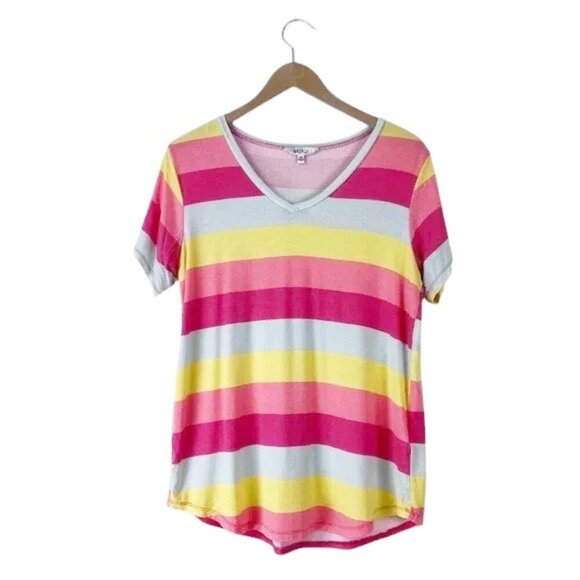 WildFox Colorful Striped Pajama Set Shorts and Tshirt Size M - Picture 1 of 8